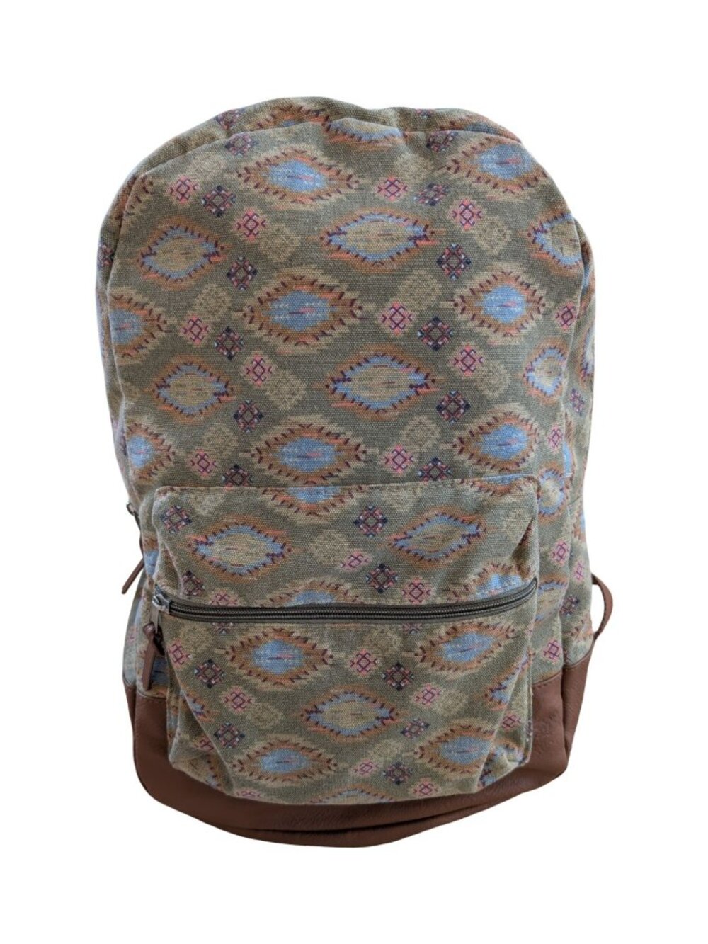 Mudd Backpack Aztec Pattern Green/Tan Canvas Reinforced Base School Travel